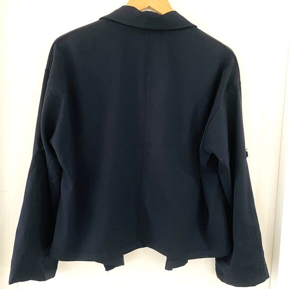 Max Studio Women's Size M Navy Blue Open Front Cardigan Long Sleeve Pockets - Picture 3 of 8